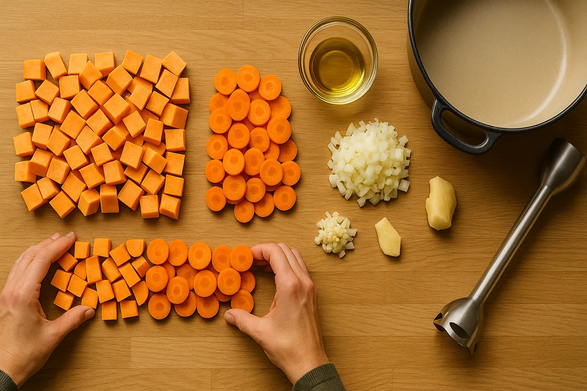 Připravené suroviny na polévku – mise en place