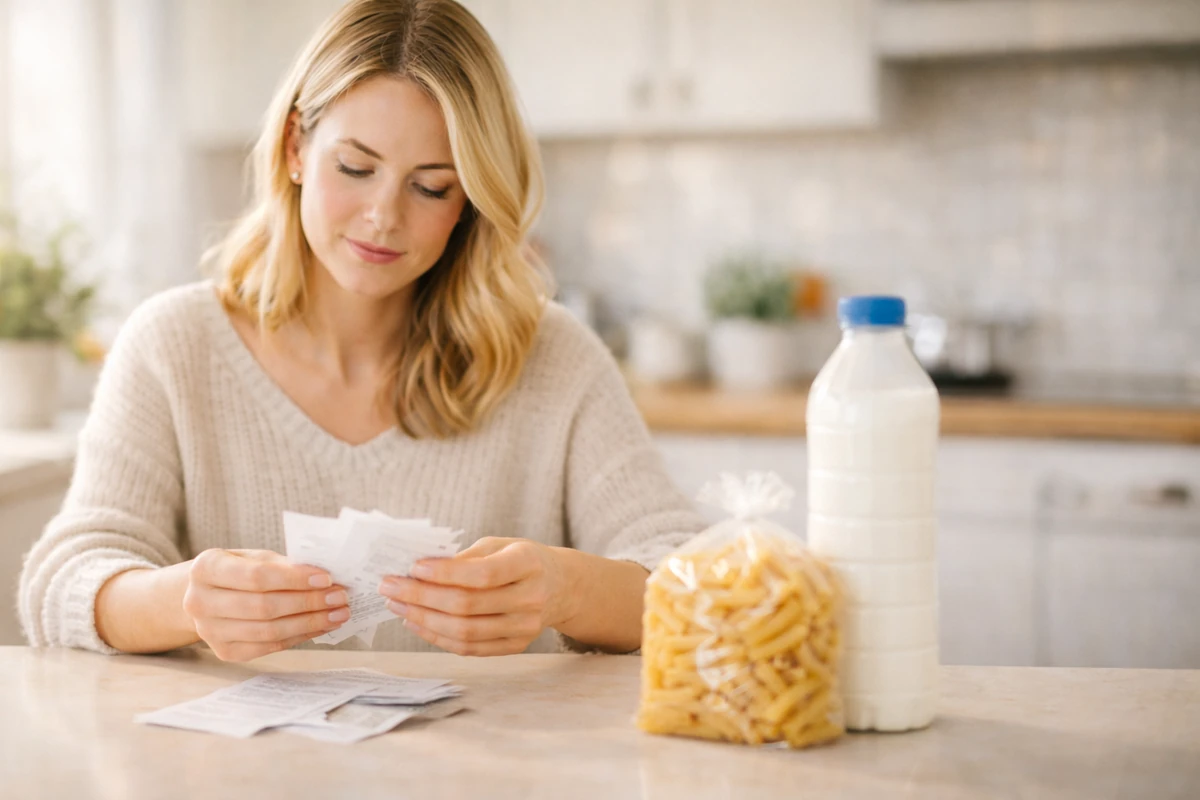 Rodič počítá peníze u kuchyňského stolu večer