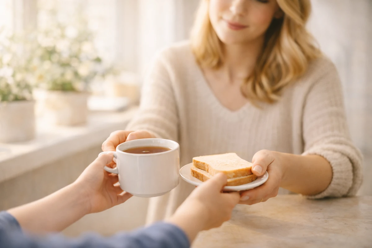 Rodinná kuchyň s jednoduchými potravinami na lince
