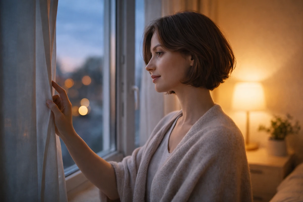 Ztišení doma před spaním u okna