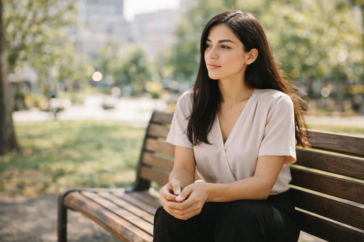 Žena na balkoně dýchá čerstvý vzduch