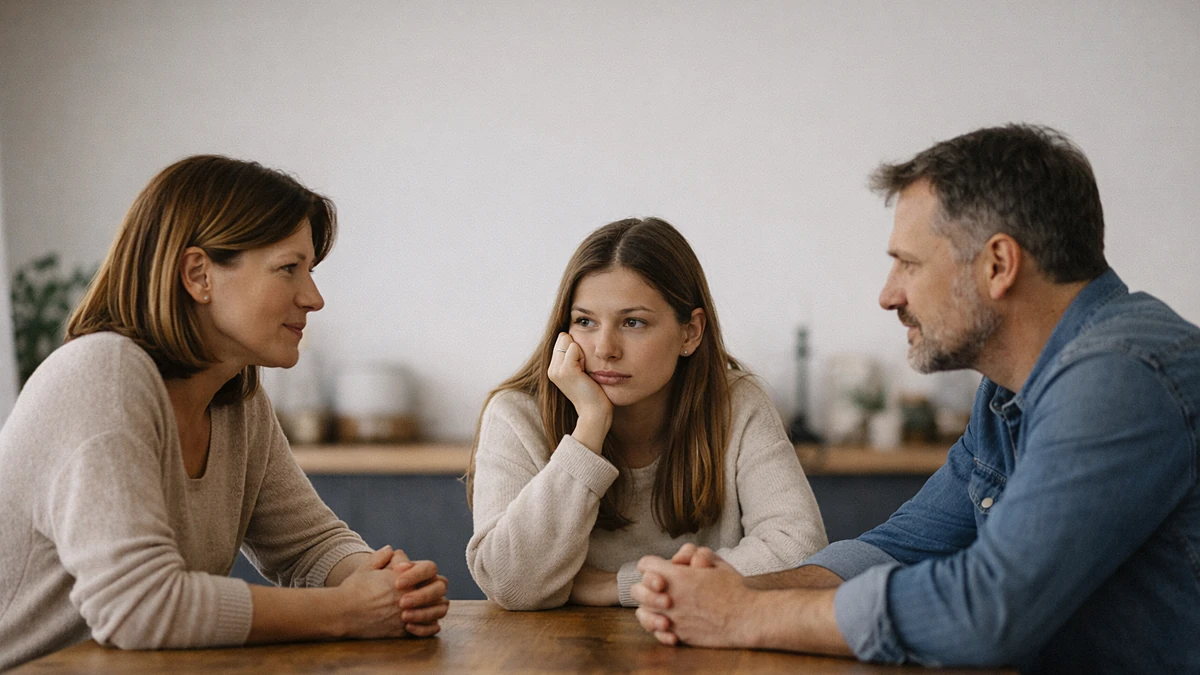 Rodinný rozhovor u stolu v klidné atmosféře