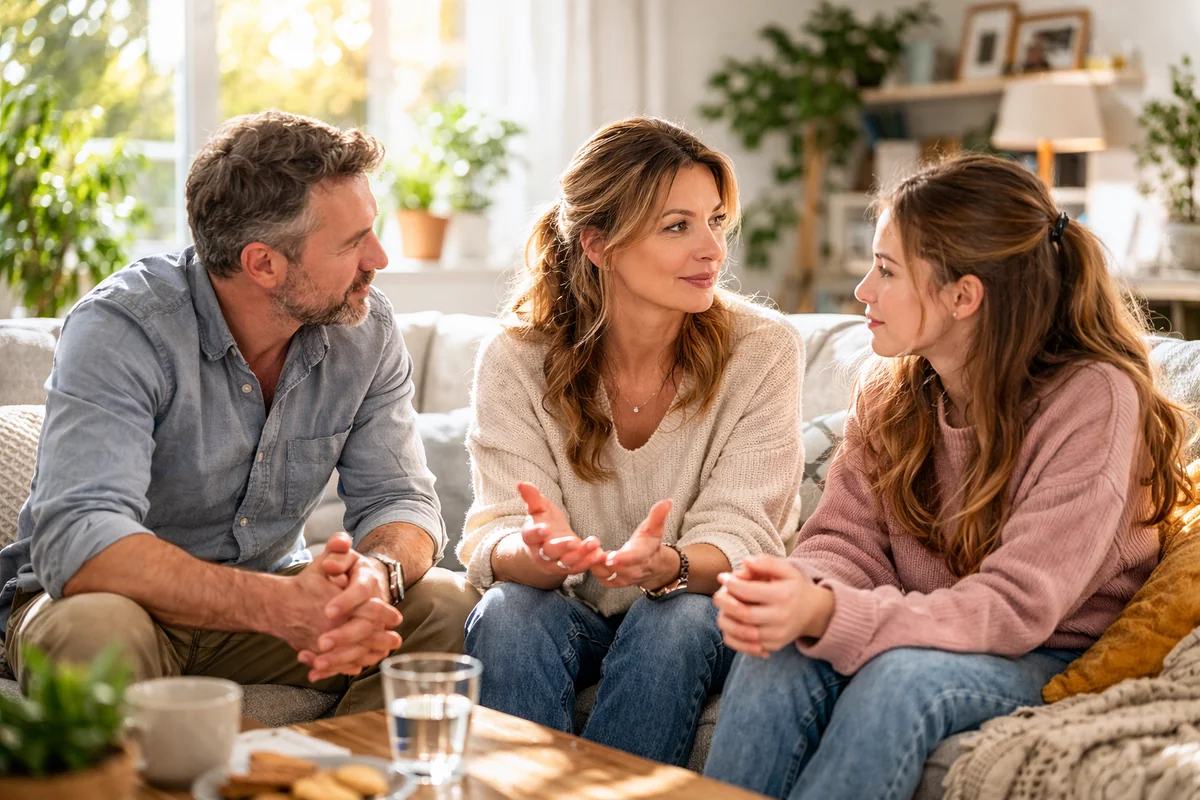 Blízký detail rodiny při společné domluvě