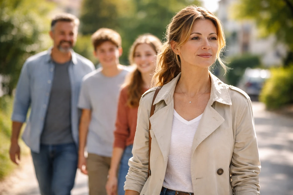 Žena kráčí venku a uvažuje