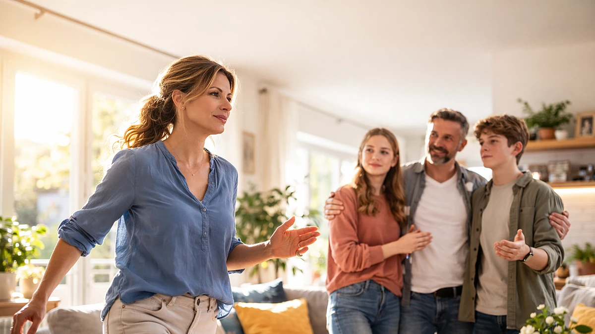 Rodina u stolu v klidné debatě