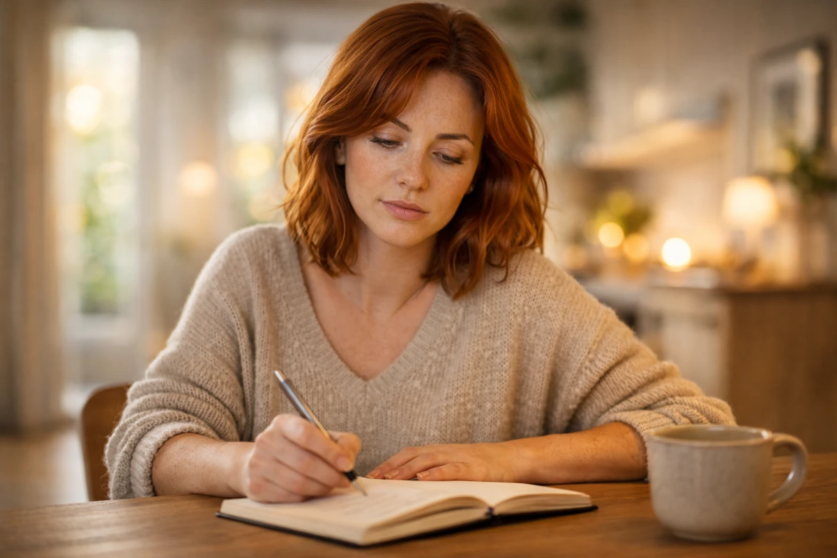 Žena večer u stolu plánuje další úkoly