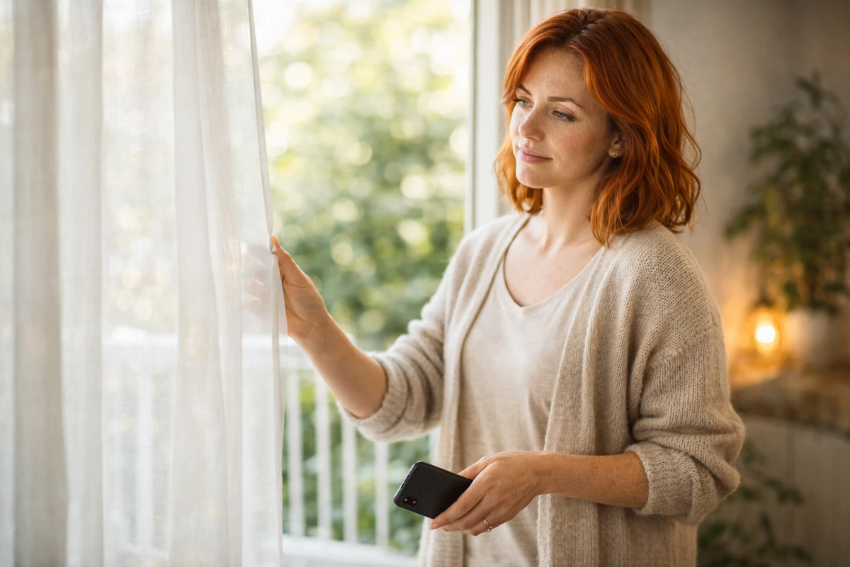 Žena zhasíná světlo a nechává telefon stranou