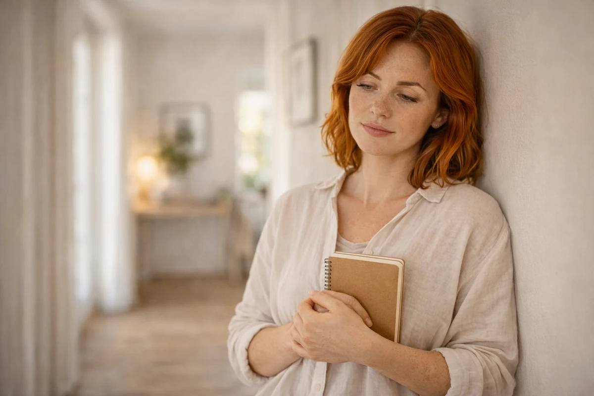 Žena si zapisuje večerní rituál do notesu