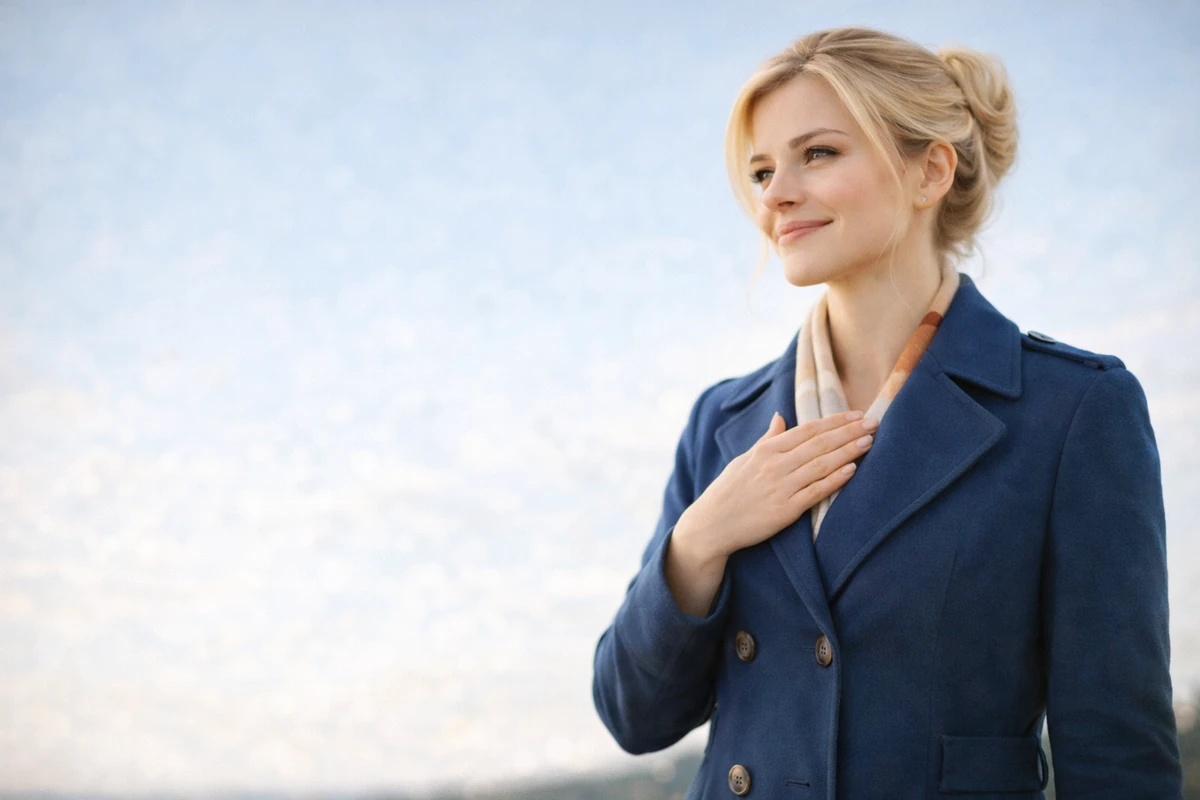 Žena stojí pod širokou oblohou